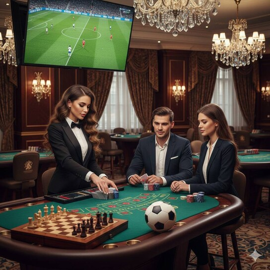 Luxurious online casino banner with gold coins and chips